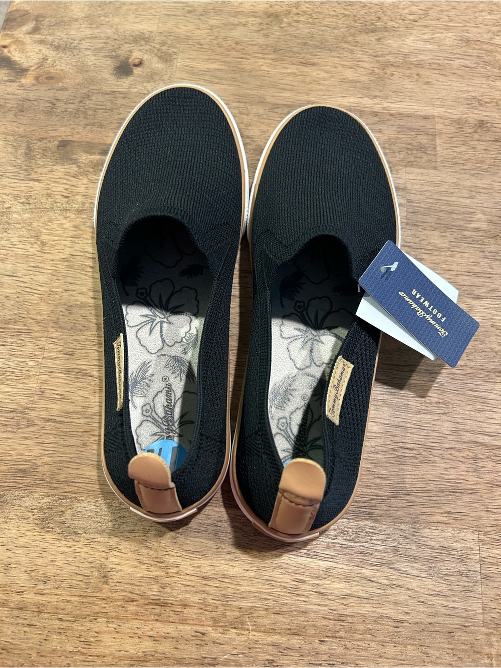 Tommy Bahama Black Knit Espadrille Slip-Ons with Tan Accents